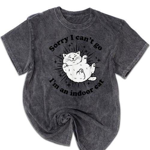 Sorry I Can't Go I'm An Indoor Cat Quote Introvert Mineral Wash Tshirts - Raresse
