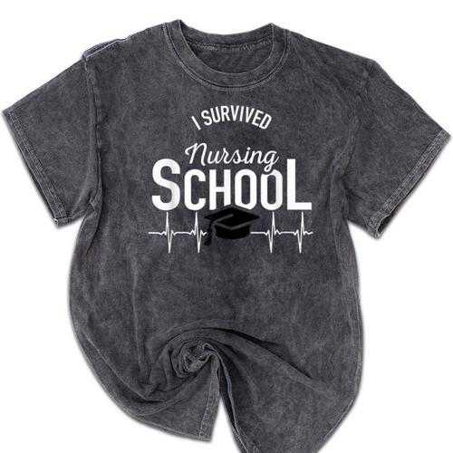 I Survived Nursing School Graduation RN Nurse T Shirt Mineral Wash Tshirts - Best Gift Smart