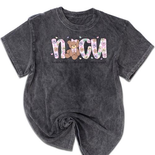 Valentines Day NICU Nurse Cute Bear Neonatal ICU Graduation Mineral Wash Tshirts - Best Gift Smart