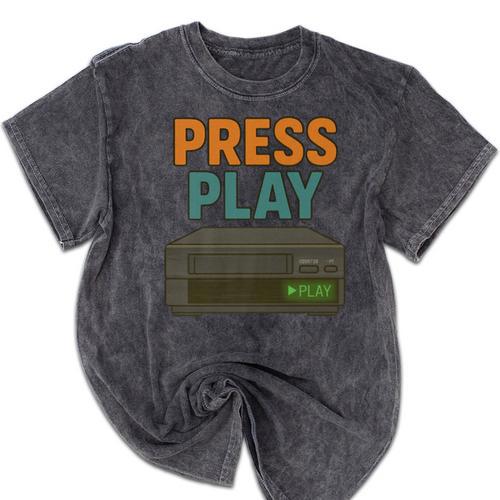 VHS Cassette Retro Analog Nostalgia Theme Premium Mineral Wash Tshirts - Figerry