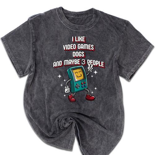 I Like Video Games Dogs And Maybe 3 People Gamer Introvert Raglan Baseball Tee Mineral Wash Tshirts - Raresse