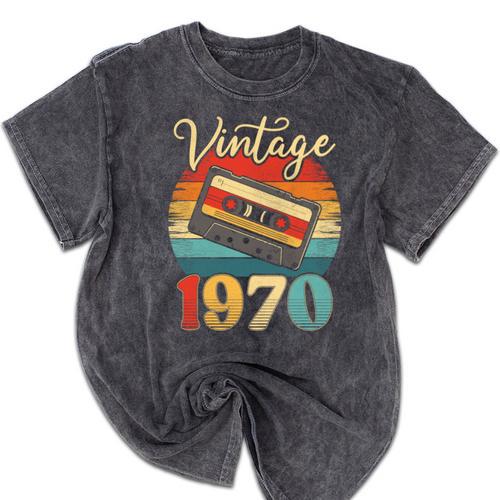 Vintage 1970 Retro Cassette Tape 70s Born Nostalgia Birthday Mineral Wash Tshirts - Figerry