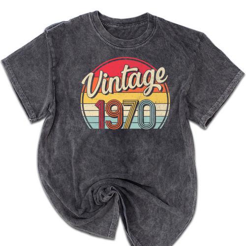 Vintage 1970 Retro Style 70's Born Nostalgia Vibe Birthday Premium Tri-Blend Mineral Wash Tshirts - Figerry