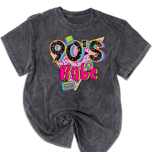 Vintage 90's Babe Party Back To 90s Cassette Nostalgia Premium Tri-Blend Mineral Wash Tshirts - Figerry