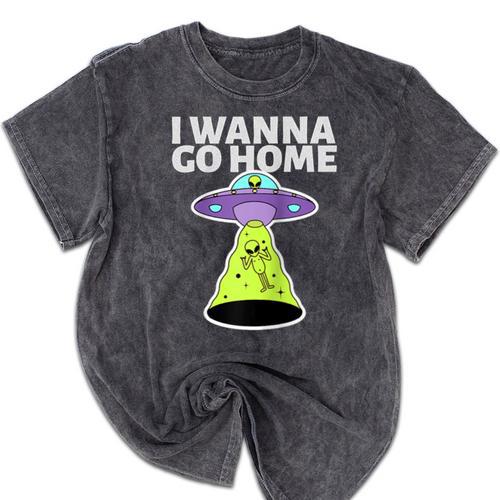 I Wanna Go Home Introvert UFO UAP Flying Saucer Trippy Alien Raglan Baseball Tee Mineral Wash Tshirts - Raresse
