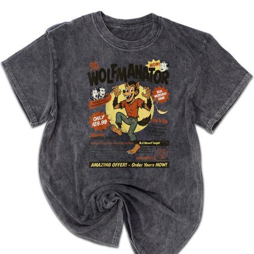Werewolf Wolfmanator Nostalgia Vintage Halloween Mineral Wash Tshirts - Figerry
