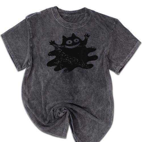 Yk2 Grunge Scary Cat With Tail Tomboy 90s Nostalgia Indie Premium Tri-Blend Mineral Wash Tshirts - Figerry