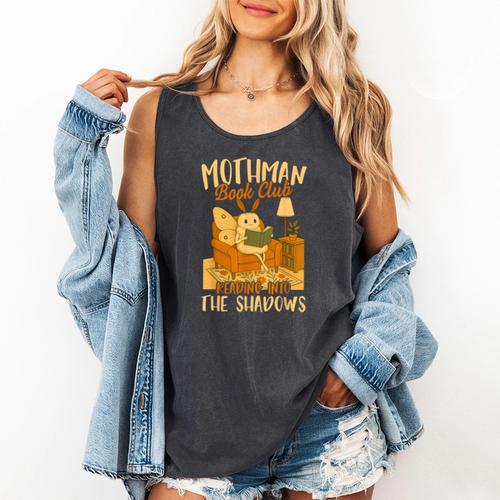 Book Lover Moth Mothman Book Club Reading Into Shadows Comfort Colors Tank Top - Bookorys AU