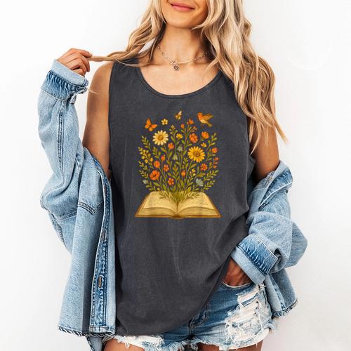 Cottagecore Enchanting Open Vintage Book Wildflowers Bloomin Comfort Colors Tank Top - Bookorys DE
