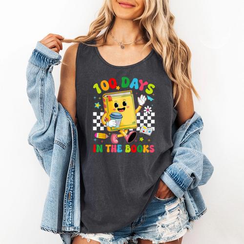 Cute 100 Days In The Books Groovy Boy Girl Teacher Comfort Colors Tank Top - Bookorys