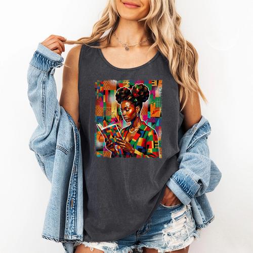 Geometric History Educated Women Reading Book Melanin Comfort Colors Tank Top - Bookorys AU