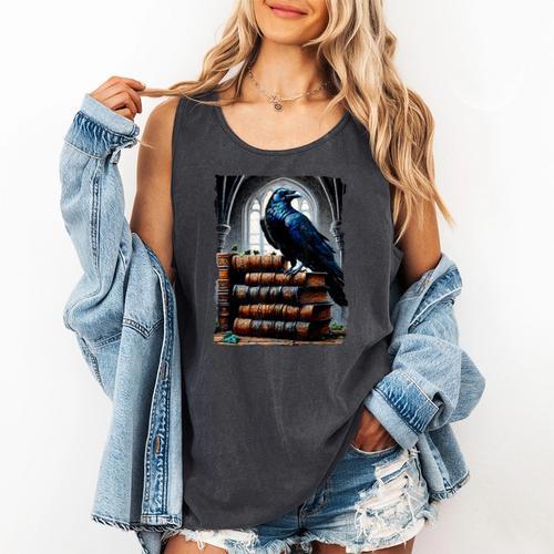 Raven On A Stack Of Books Wisdom Of Odin Comfort Colors Tank Top - Bookorys DE