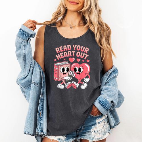 Retro Read Your Heart Out Valentine's Day Teacher Book Lover Comfort Colors Tank Top - Bookorys CA