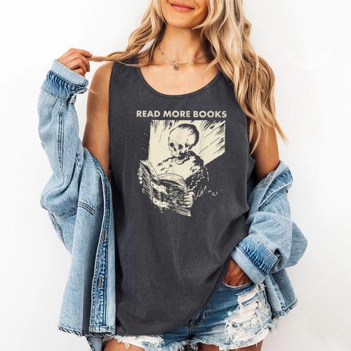 Skeleton Read More Books Comfort Colors Tank Top - Bookorys