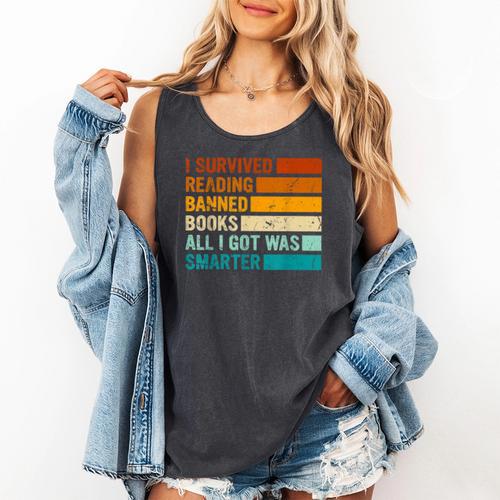 I Survived Reading Banned Books All I Got Was Smarter Comfort Colors Tank Top - Bookorys DE