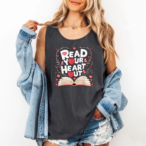 Teach Inspire Grow Everyday Read Your Heart Out Valentine Book-Themed Small Comfort Colors Tank Top - Bookorys