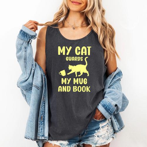 My Cat Guards My Mug And Book Humor Cats Premium Tri-Blend Comfort Colors Tank Top - Bookorys AU