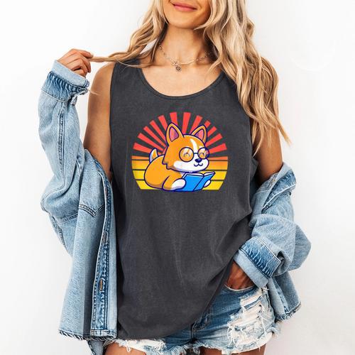 Corgi Dog Reading Book Book Lover Dog Lover Comfort Colors Tank Top - Bookorys