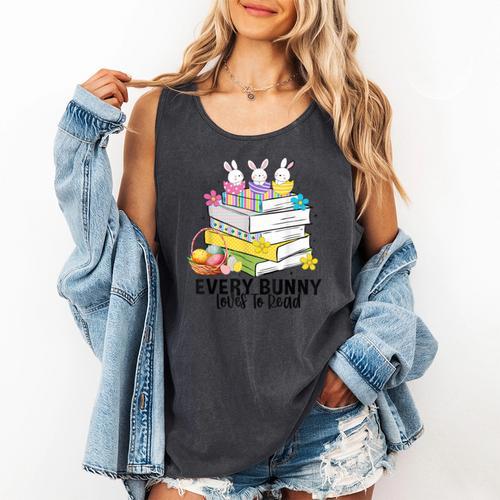 Every Bunny Loves To Read Easter Cute Reading Books Lover Comfort Colors Tank Top - Bookorys DE