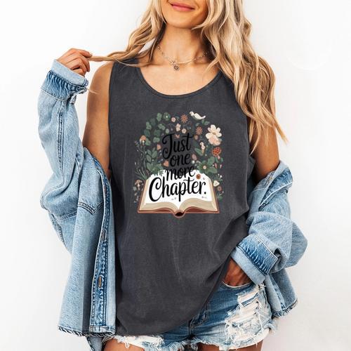 Just One More Chapter Bookish Book Reading Botanical Comfort Colors Tank Top - Bookorys CA