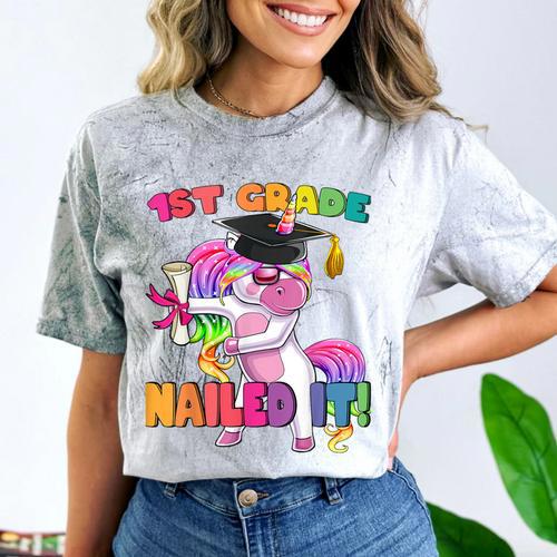 1st Grade Nailed It Flossing Unicorn Graduation Shirt Comfort Color Blast T-Shirt - Best Gift Smart