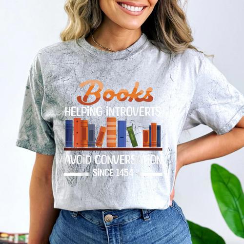 Books Helping Introverts Avoid Conversation Book Reading Comfort Color Blast T-Shirt - Raresse