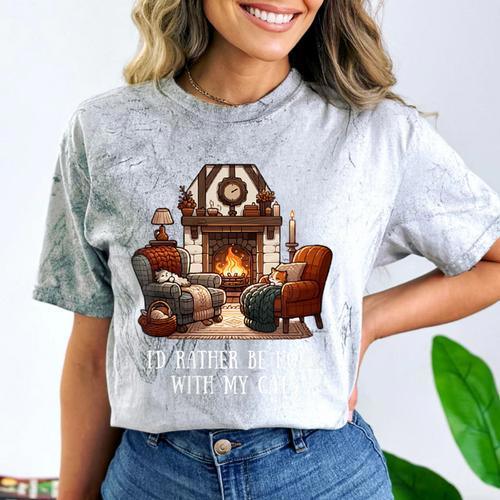 Cat Lover I'd Rather Be Home With My Cats Introvert Cozy Comfort Color Blast T-Shirt - Raresse