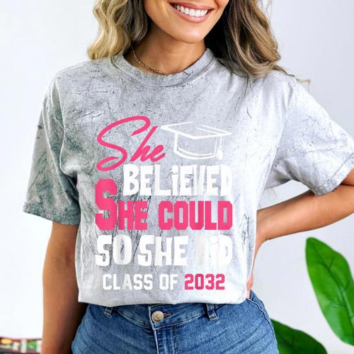 Class Of 2032 She Believed She Could Kids Graduation T-Shirt Comfort Color Blast T-Shirt - Best Gift Smart