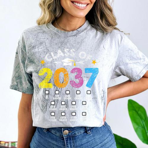 Class Of 2037 Grow With Me Checklist Graduation Comfort Color Blast T-Shirt - Best Gift Smart
