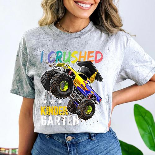 I Crushed Kindergarten Monster Truck Graduation Boys Small Comfort Color Blast T-Shirt - Best Gift Smart