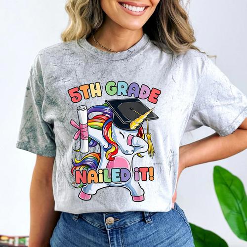Dabbing 5th Grade Unicorn Graduation Class Of 2020 Nailed It Comfort Color Blast T-Shirt - Best Gift Smart