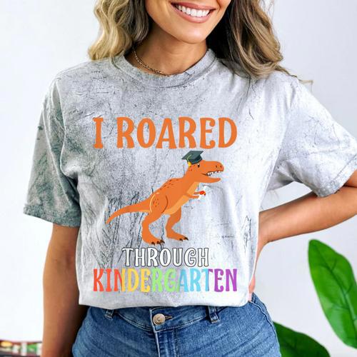 Dinosaur Graduation I Roared Through Kindergarten T-Shirt Comfort Color Blast T-Shirt - Best Gift Smart