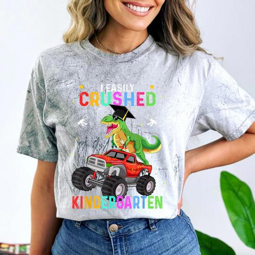 I Easily Crushed Kindergarten Graduation 2022 Truck Dinosaur Comfort Color Blast T-Shirt - Best Gift Smart