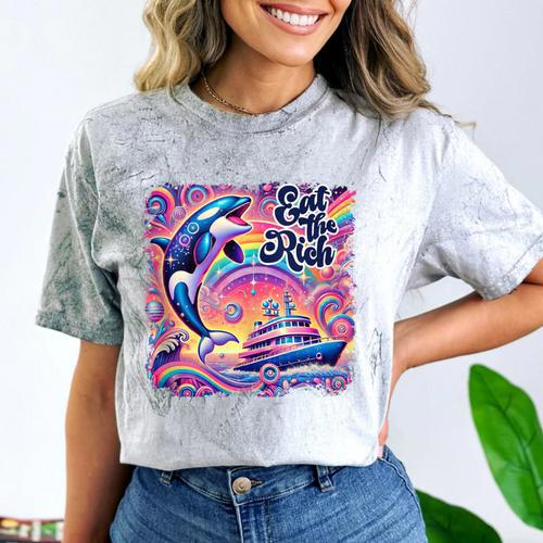 EAT THE RICH 90S NOSTALGIA WHALE ORCA YAHCT RETRO Comfort Color Blast T-Shirt - Figerry