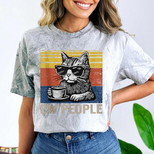 Ew People Introvert Cat Lover Crazy Vintage Cat Lady Comfort Color Blast T-Shirt - Raresse