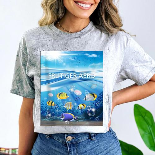 Frutiger Aero Aesthetic Tech Ocean Underwater Fishes Comfort Color Blast T-Shirt - Figerry