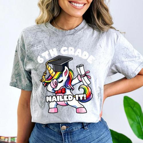 Girls Dabbing Unicorn 6th Sixth Grade Nailed It Graduation Comfort Color Blast T-Shirt - Best Gift Smart