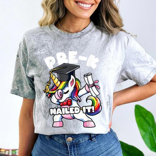 Girls Dabbing Unicorn Pre-K PreSchool Nailed It Graduation Comfort Color Blast T-Shirt - Best Gift Smart
