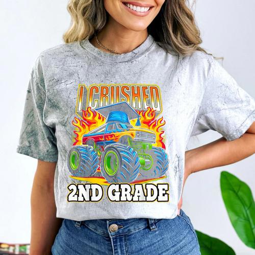 Graduation 2nd Grade Monster Truck Boys I Crushed Grad Comfort Color Blast T-Shirt - Best Gift Smart