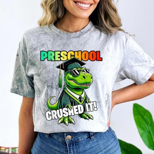 Graduation Preschool Dinosaur T Rex Crushed It Boys Grad Comfort Color Blast T-Shirt - Best Gift Smart