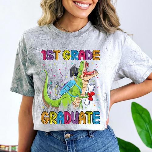 Kids 1st Grade Graduate Dinosaur Trex 1st Grade Graduation Comfort Color Blast T-Shirt - Best Gift Smart