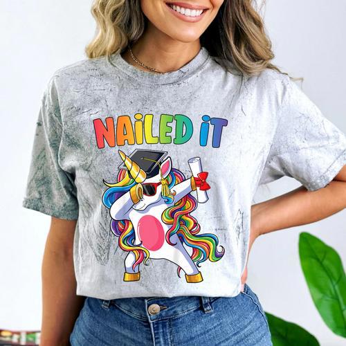 Kids Kindergarten Graduation Shirt Unicorn Graduate Nailed It Comfort Color Blast T-Shirt - Best Gift Smart