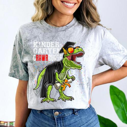Kindergarten Grawrduate Dinosaur Graduation Cap Shirt Comfort Color Blast T-Shirt - Best Gift Smart