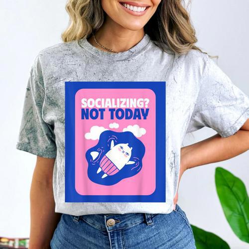 Not Today Cool Fun Cute Introvert Cat Character Comfort Color Blast T-Shirt - Raresse