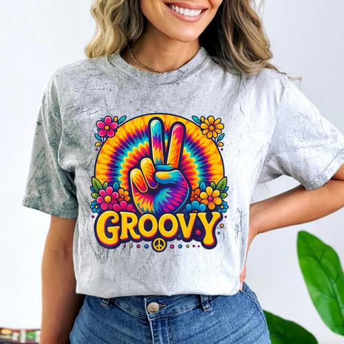 Peace Sign Groovy Vibes Costume Nostalgia Tie Dye Fashion Comfort Color Blast T-Shirt - Figerry