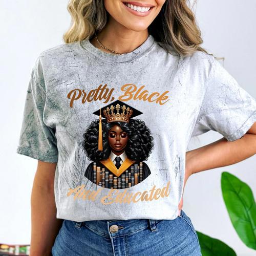 Pretty Educated African American Graduation Class 2024 Comfort Color Blast T-Shirt - Best Gift Smart