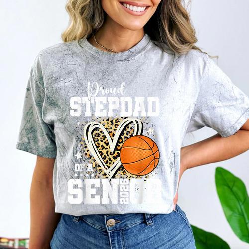 Proud Stepdad Of A 2026 Senior Basketball Graduation Leopard Comfort Color Blast T-Shirt - Best Gift Smart