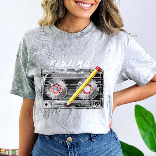 Rewind Cassette Tape Nostalgia 80s 90s Retro Music Lover Comfort Color Blast T-Shirt - Figerry