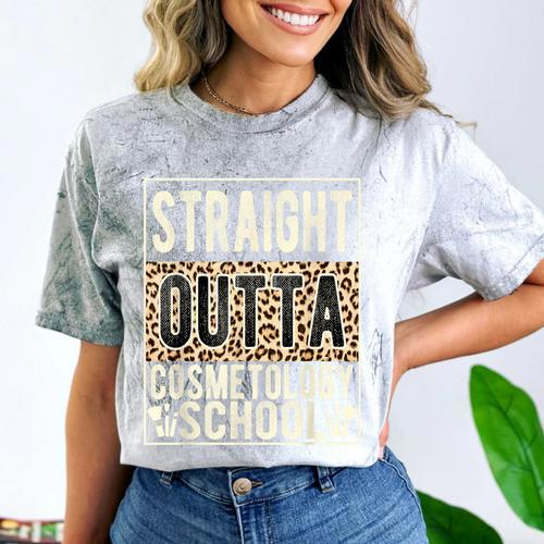 Straight Outta Cosmetology School Leopard Graduation Comfort Color Blast T-Shirt - Best Gift Smart