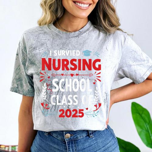 I Survived Nursing School Class Of 2025 Nurse Graduation Comfort Color Blast T-Shirt - Best Gift Smart